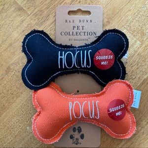 Rae Dunn Halloween HOCUS and POCUS Two Bone Shaped Pet Toys BRAND NEW!!
